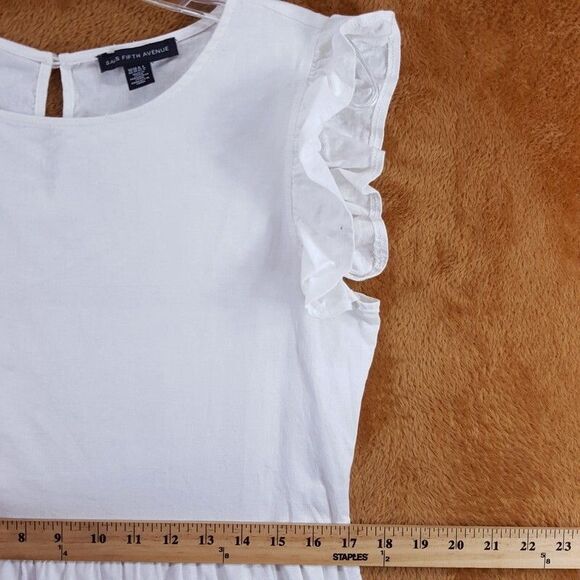 SAKS FIFTH AVENUE Dress Womens XS White Tiered Peasant Sundress Cap Sleeve Linen - Picture 5 of 7